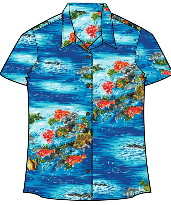 Women's Tropical Ocean Reef Hawaiian Shirt- Made in USA